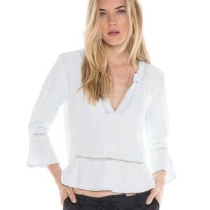 Bella Dahl light chambray peplum cropped top